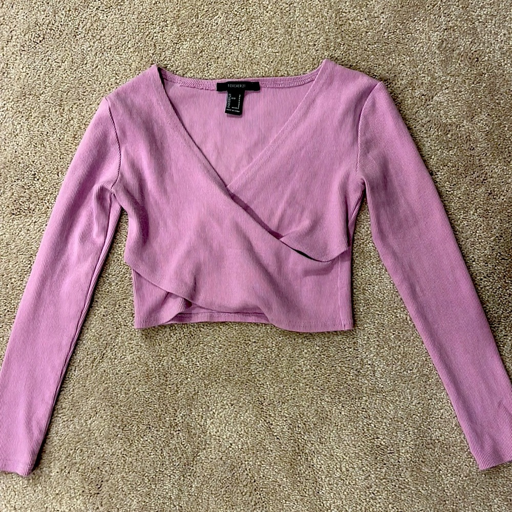 Forever 21 purple crop crossover long sleeve top, size small